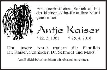 Traueranzeige von Antje Kaiser von Südthüringer Presse