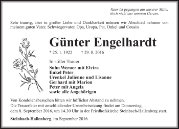 Traueranzeige von Günter Engelhardt von Südthüringer Presse