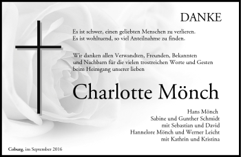 Traueranzeige von Charlotte Mönch von Neue Presse Coburg