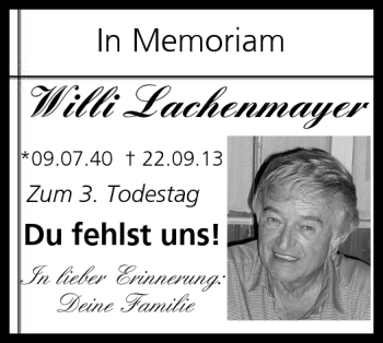 Traueranzeige von Willi Lachenmayer von Neue Presse Coburg