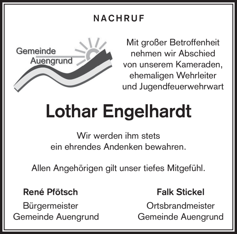 Traueranzeige für Lothar Engelhardt vom 17.09.2016 aus Südthüringer Presse