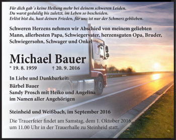 Traueranzeige von Michael Bauer von Südthüringer Presse