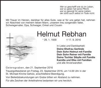 Traueranzeige von Helmut Rebhan von Neue Presse Coburg