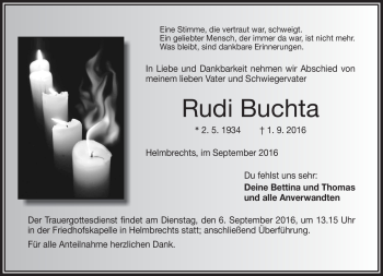 Traueranzeige von Rudi Buchta von Frankenpost