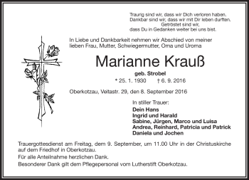 Traueranzeige von Marianne Krauß von Frankenpost