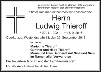 Traueranzeige von Ludwig Thieroff von Frankenpost