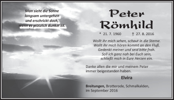 Traueranzeige von Peter Römhild von Südthüringer Presse
