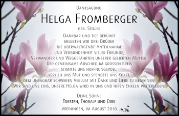 Traueranzeige von Helga Fromberger von Südthüringer Presse