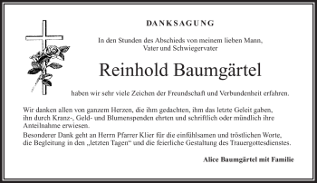 Traueranzeige von Reinhold Baumgärtel von Frankenpost