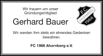 Traueranzeige von Gerhard Bauer von Frankenpost