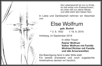 Traueranzeige von Else Wolfrum von Frankenpost