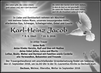 Traueranzeige von Karl-Heinz Jacob von Südthüringer Presse