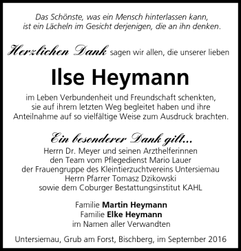 Traueranzeige von Ilse Heymann von Neue Presse Coburg