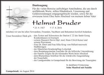 Traueranzeige von Helmut Bruder von Südthüringer Presse