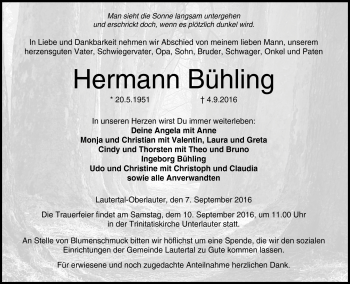 Traueranzeige von Hermann Bühling von Neue Presse Coburg