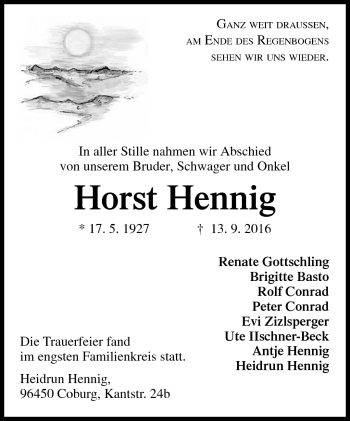 Traueranzeige von Horst Hennig von Neue Presse Coburg
