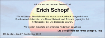 Traueranzeige von Erich Schopf von Neue Presse Coburg
