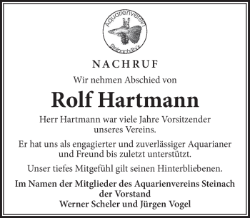 Traueranzeige von Rolf Hartmann von Südthüringer Presse