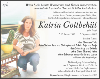 Traueranzeige von Katrin Gottbehüt von Südthüringer Presse