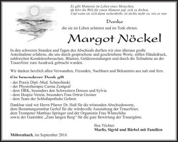 Traueranzeige von Margot Nöckel von Südthüringer Presse
