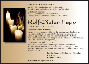 Traueranzeige von Rolf-Dieter Hepp von Südthüringer Presse