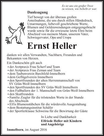 Traueranzeige von Ernst Heller von Südthüringer Presse