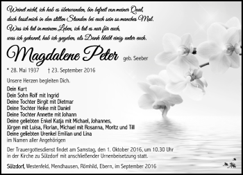 Traueranzeige von Magdalene Peter von Südthüringer Presse