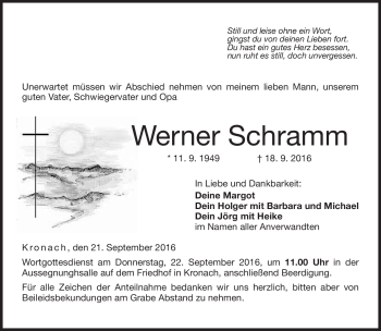 Traueranzeige von Werner Schramm von Neue Presse Coburg