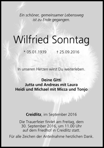 Traueranzeige von Wilfried Sonntag von Neue Presse Coburg