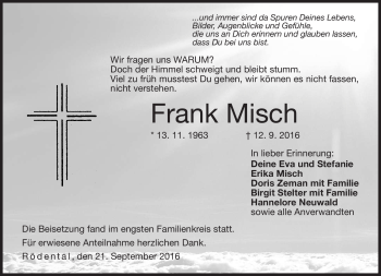Traueranzeige von Frank Misch von Neue Presse Coburg