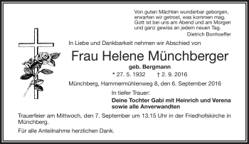 Traueranzeige von Helene Münchberger von Frankenpost