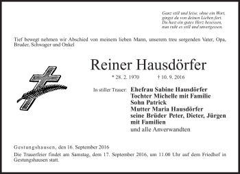 Traueranzeige von Reiner Hausdörfer von Neue Presse Coburg