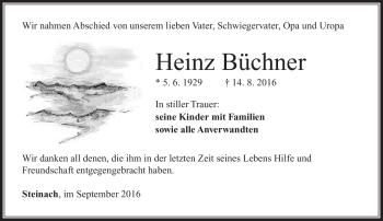 Traueranzeige von Heinz Büchner von Südthüringer Presse