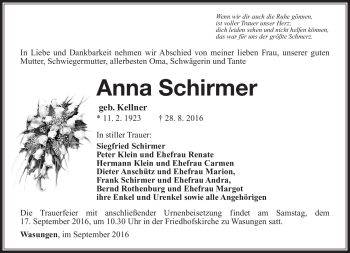 Traueranzeige von Anna Schirmer von Südthüringer Presse