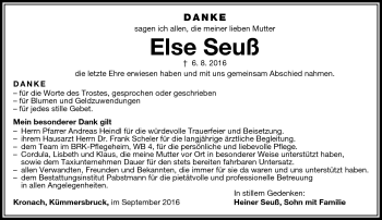 Traueranzeige von Else Seuß von Neue Presse Coburg