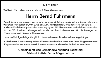 Traueranzeige von Bernd Fuhrmann von Neue Presse Coburg