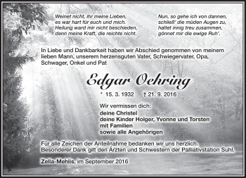 Traueranzeige von Edgar Oehring von Südthüringer Presse