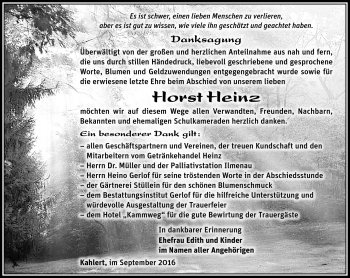 Traueranzeige von Horst Heinz von Südthüringer Presse