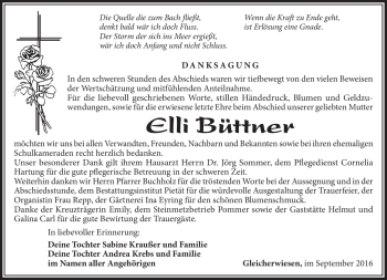 Traueranzeige von Elli Büttner von Südthüringer Presse
