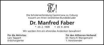 Traueranzeige von Manfred Faber von Neue Presse Coburg