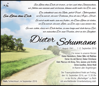 Traueranzeige von Dieter Schumann von Südthüringer Presse