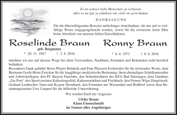 Traueranzeige von Roselinde und Ronny Braun von Südthüringer Presse