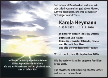Traueranzeige von Karola Heymann von Neue Presse Coburg