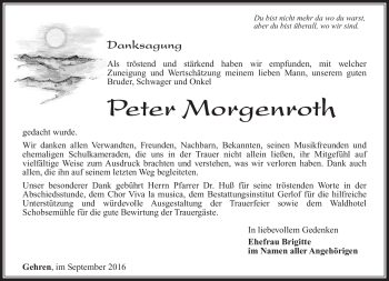Traueranzeige von Peter Morgenroth von Südthüringer Presse