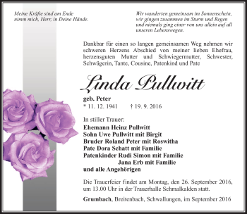 Traueranzeige von Linda Pullwitt von Südthüringer Presse