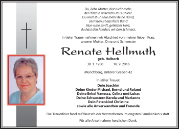 Traueranzeige von Renate Hellmuth von Frankenpost