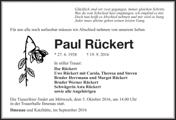 Traueranzeige von Paul Rückert von Südthüringer Presse