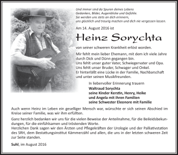 Traueranzeige von Heinz Sorychta von Südthüringer Presse