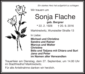 Traueranzeige von Sonja Flache von Frankenpost