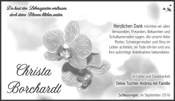 Traueranzeige von Christa Borchardt von Südthüringer Presse